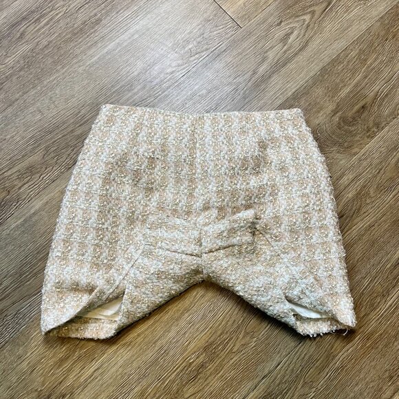 Express Shorts Women's 2 Tweed High Waist Metallic Gold Cream Disco Shimmer - Picture 3 of 10